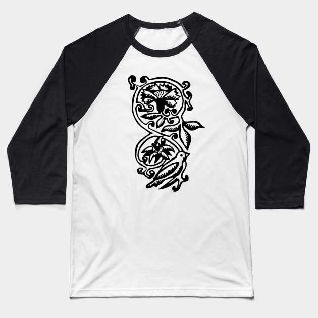 Tudor Bird with Flowers Baseball T-Shirt by LaForma